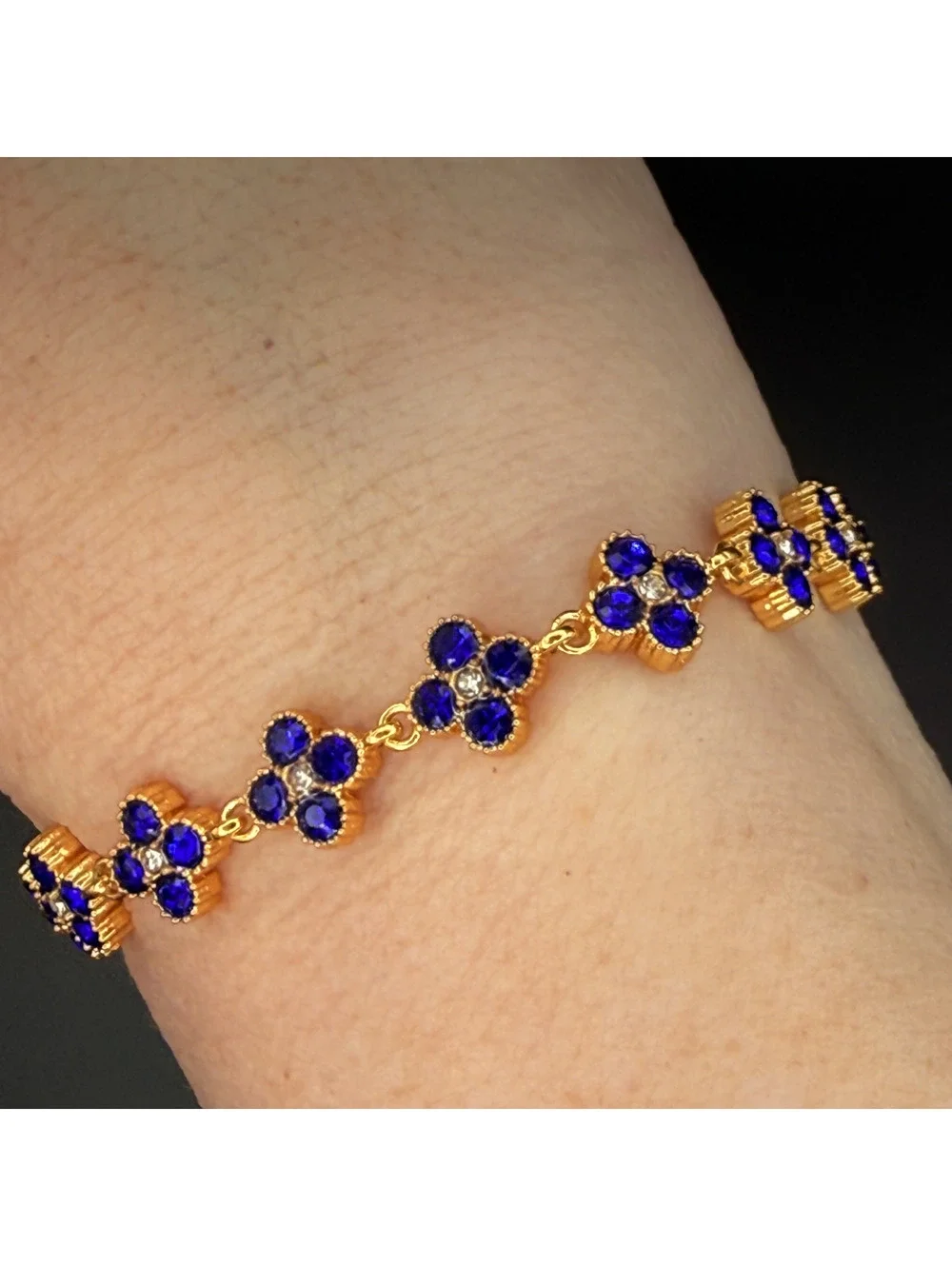 candy+clover royal blue clover gold tone bracelet
